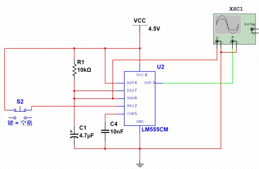 单稳态电路仿真 /image/555timer/mutisim.jpg